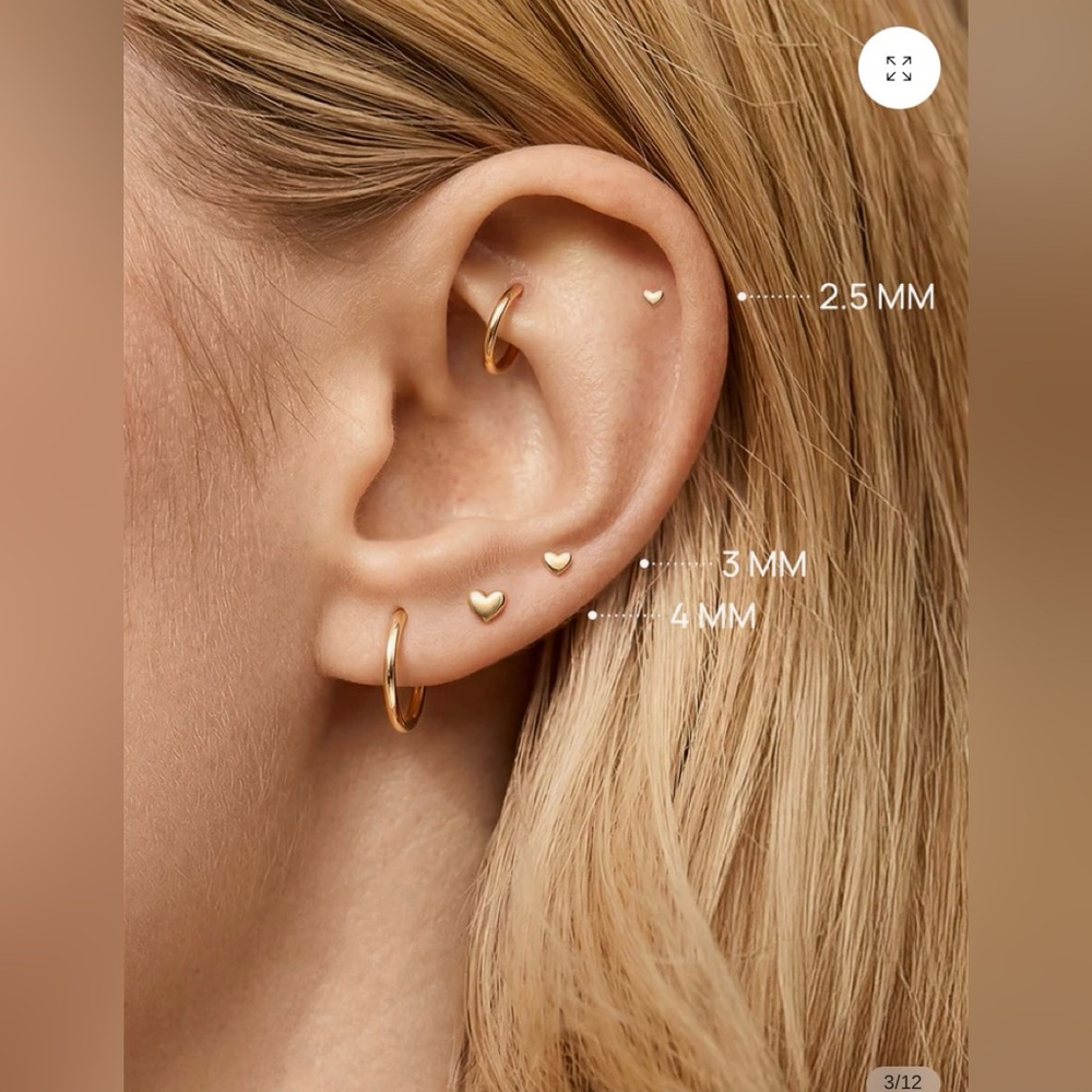 KOSINER 14K Solid Gold Dainty SweetHeart Flat Back Stud 4mm Pair